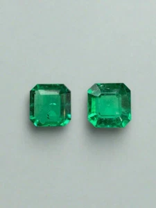 1.46tcw 5.5x5.5 Matching Muzo Green Loose Colombian Emeralds-Asscher Cut Gems - Picture 1 of 8