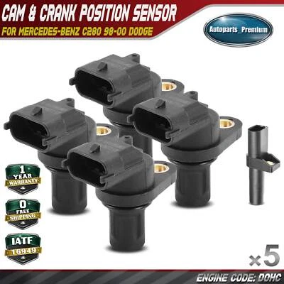 4x Árbol de levas y 1x Sensor de posición del cigüeñal para Mercedes-Benz C280 98-00 Dodge Foto 1 de 4