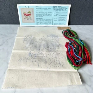 Vintage Crewel Embroidery Kit Covered Bridge with Horse by Creek/River-Kit E - Picture 1 of 4