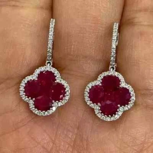 Lab Created Red Ruby 3Ct Oval Cut Drop/Dangle Earring 925 Sterling Silver Plated - Picture 1 of 7