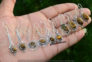 Tiger Eye Gemstone Earring Wholesale Lot 925 Sterling Silver Plated Earrings - Picture 1 of 3
