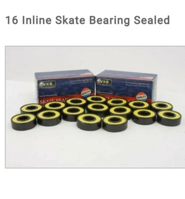 VBX Skate Bearings set of 16 - (8mm x 22mm x 7mm)VXB MFG 608-2RS Black, yellow seals