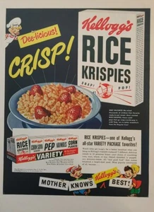 1949 anuncio impreso vintage de Kellogg's Rice Krispies, posterior a la Segunda Guerra Mundial. - Imagen 1 de 1
