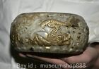 6.4" Old Chinese White Jade Gilt Carving Dynasty Palace Dragon Beast Jar Tank