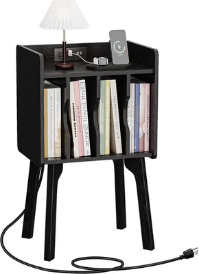 Mesita de noche de madera con estación de carga, mesa auxiliar con 4 armarios de almacenamiento Foto 1 de 4