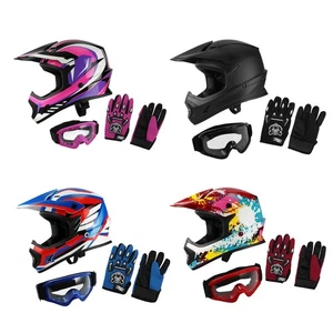 DOT Motorcycle Youth Helmet w/Goggles+Gloves Motocross MX ATV Dirt Bike Off-Road - Picture 1 of 26