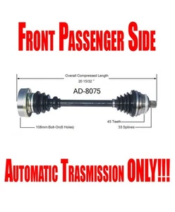 Front Right Axle for Audi 80 1991-1992 90 1989-1991 2.3L Automatic Transmission - Picture 1 of 7
