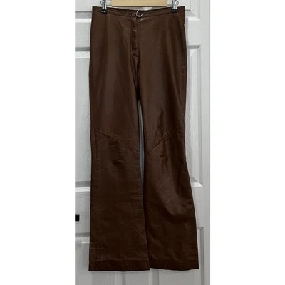Hennes Vintage Women’s Chocolate Brown 100% Leather Flared Pants Size 8 Y2K - Image 1 of 4