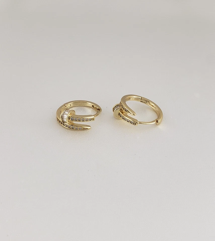 18K Gold Plated Round CZ Nail Huggie Hoop Earrings - Image 1 of 1