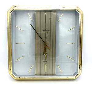 Vintage Waltham Quartz Wall Clock Gold Clear 1980's Battery Operated Square - Picture 1 of 7