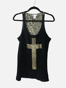 Camiseta sin mangas Christian Mujer M Camuflaje Transparente Cami Cruz Dorada Jesús Y2K Glam - Imagen 1 de 8
