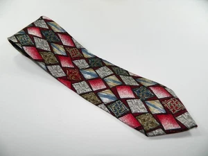 Corbata de seda BARDELLI ROMA para hombre CUBISMO DIAMANTES DECORACIÓN ARTÍSTICA ROJO AZUL BEIGE - Imagen 1 de 2