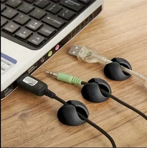 3x Clips Organizadores de Cable-Soporte de Cable Ordenado para Escritorio USB Cargador Cablees, Negro - Imagen 1 de 7