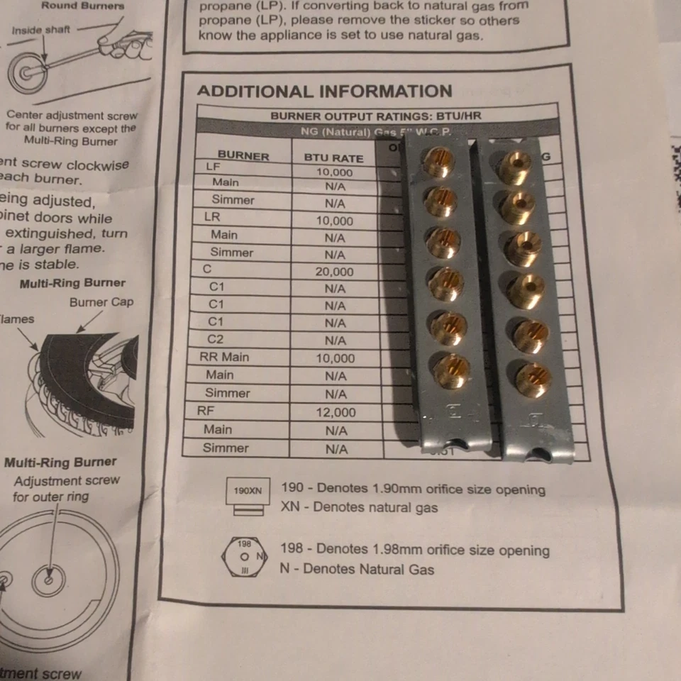 Kit de conversión de propano GE monograma (LP) orificios para modelo ZGU36ESLSS ¡NUEVO!  Foto 1 de 1