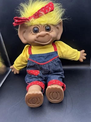 VTG Uneeda Large 18”  Troll Doll 1987 Original Clothing Yellow Hair Denim Outfit - Image 1 of 4