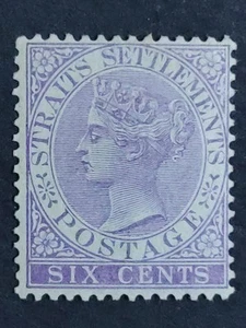 Straits Settlements 1882 1883 Queen Victoria Wmk Crown CA 6c - 1v MLH #1 - Picture 1 of 3