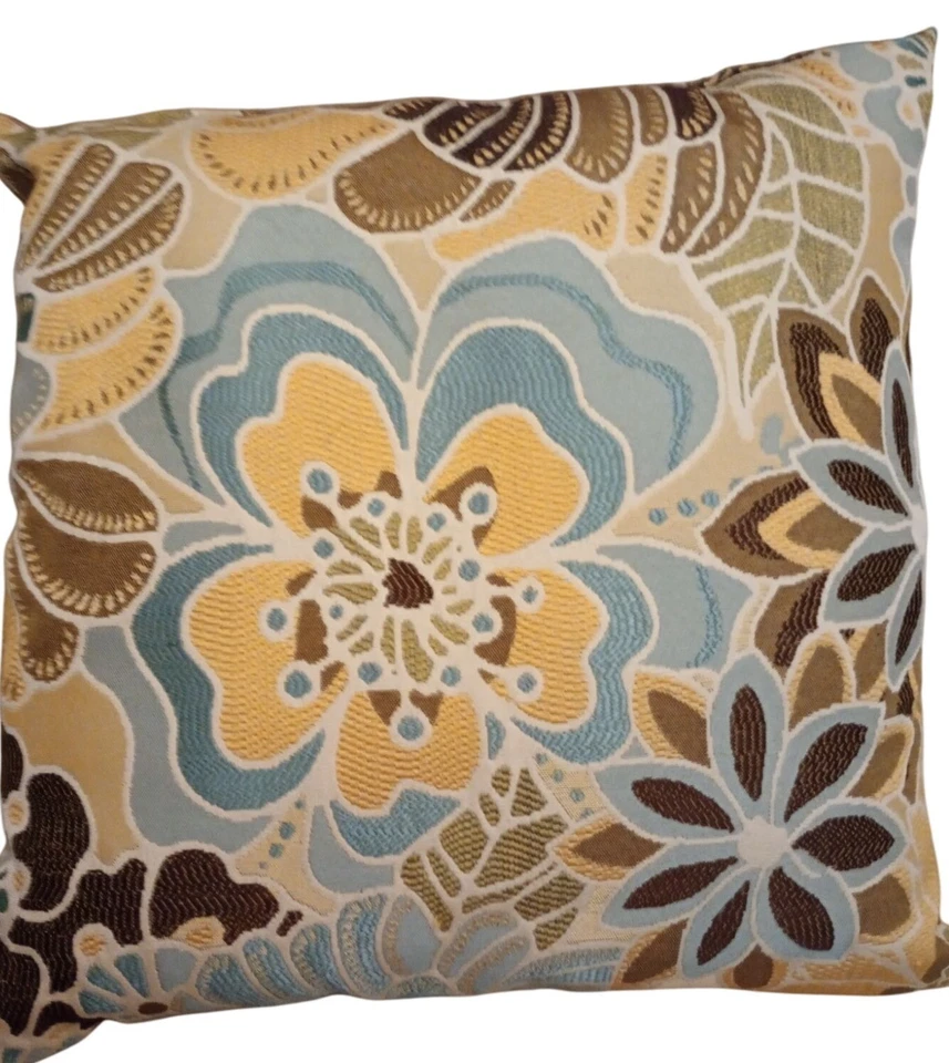 Floral Cottagecore Throw Pillow Embroidered Pattern & Satin Backing - Image 1 of 4