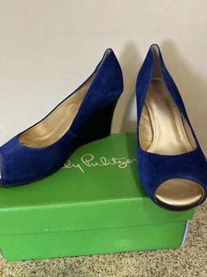 Lily Pulitzer Resort en Bomber Azul Gamuza Elegante Cuña Talla 10 Foto 1 de 4