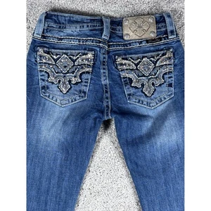 Miss Me Jeans Mid Rise Straight Verziert Pailletten Pailletten Blau Denim Gr. 25 - Bild 1 von 14