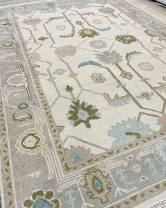 10X14 Beige, Green Oushak rug muted 8x10/9X12/10x14 Hand-knotted Vintage Antique - Picture 1 of 6