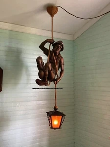 Vintage Working Carved Wood German Mountain Climber pendant lamp All Original - Picture 1 of 18