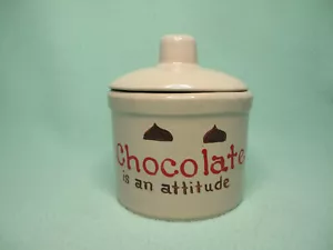 Vintage UVP Co Roseville Keramik Ohio Topf "SCHOKOLADE IST EINE EINSTELLUNG" & Deckel 1 Pint - Bild 1 von 15
