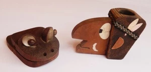FRANK MEISLER WOODEN RARE INDIAN HEAD PENS HOLDER AND FROG ISRAEL JEWISH 1970'S - Picture 1 of 6