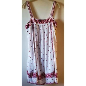 Joie White M Cotton Sun Dress with Red Floral Embroidery Boho Vacation Beach - Picture 1 of 11