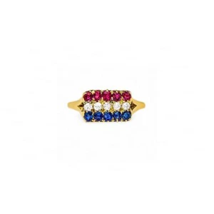 ECHTER DIAMANT BLAUER SAPHIR RUBIN EDELSTEIN US FLAGGE RING 14K GOLD EDLER SCHMUCK - Bild 1 von 7