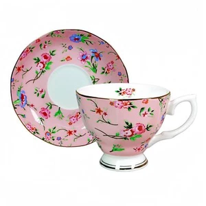 6 Ounces Tea Cup and Saucer Set Floral Tea Coffee Cup with Saucer Bone China ... - Picture 1 of 7