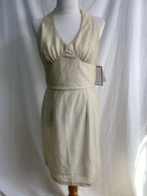 Vestido halter vintage de nailon metálico dorado discoteca para mujer nuevo stock antiguo - L Foto 1 de 4