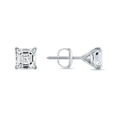 2.75 Ct Asscher Created Diamond Earrings Studs Real 14K White Gold Martini Screw - Image 1 of 3