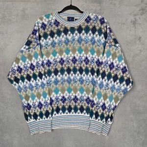 Vintage CT sweater mens XL 3D knit diamond grandpa cosby AOP colorful - Picture 1 of 8