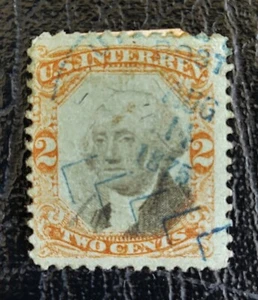 Estampilla de ingresos de 1862-1871 2c naranja - cancelación de flecha azul - Imagen 1 de 2