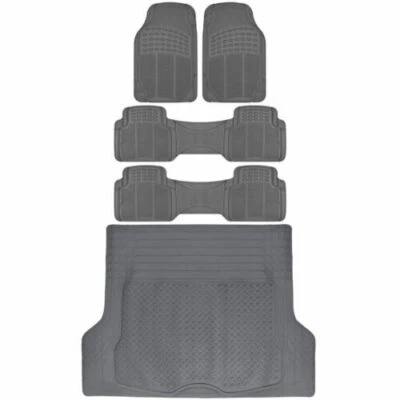 Van SUV Rubber Floor Mats 3 Row w/ Cargo Mat All Weather Trimmable Gray - Image 1 of 4
