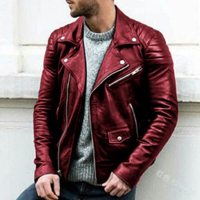 Men's jacket stand-up collar leather jacket - Image 1 of 4