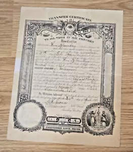 1903 Transfer Certificate Alexandria IN Independent Order Of Odd Fellows IOOF - Bild 1 von 6