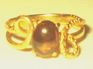 Vtg 14k yellow gold ring oval green TOURNAMLINE cabochon 7.5 x 5mm 3.1g Sz 6.75 - Picture 1 of 6