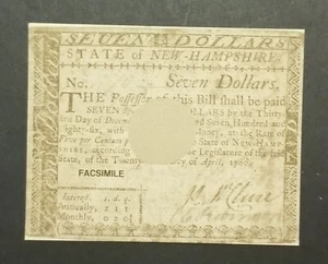 1780 NEW HAMPSHIRE COLONIAL CURRENCY Reproduction Facsimile z8316 - Picture 1 of 2