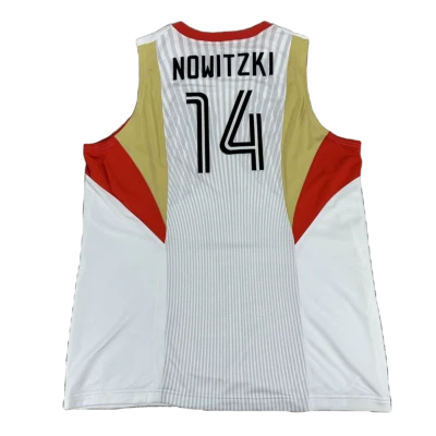 Camiseta deportiva de baloncesto Throwback Nowitzki #14 Team Germany blanca cosida nombres personalizados Foto 1 de 3