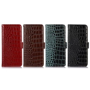 Krokodil Echtleder Kartenfach Flip Wallet Case Hülle f Samsung S23 S24 S25 Ultra - Bild 1 von 28