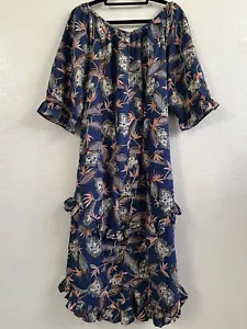 Vintage Nani Hawaii blau Blumen Stufen Midikleid Gr. 3/4 Arm Gr. M/L (LESEN) - Bild 1 von 6