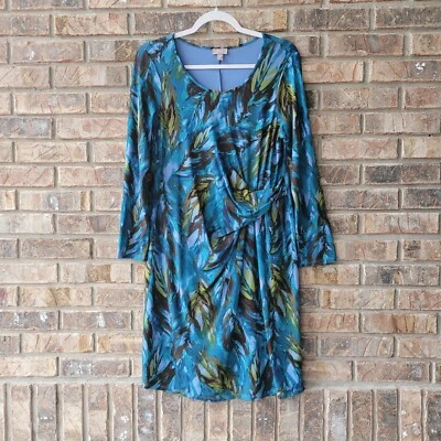 J. Jill Wearever Collection Petite Medium Faux Wrap Dress Stretch Blue Feather - Image 1 of 4