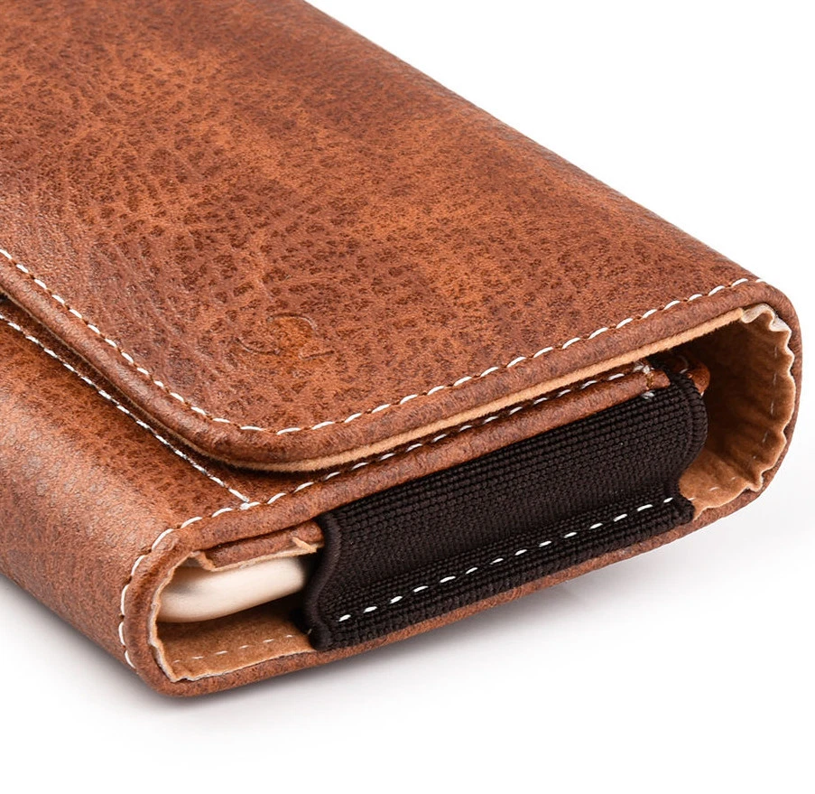 For ZTE ZMAX 1 2 PRO / GRAND X MAX Brown Leather Belt Clip Horizontal Pouch Case - Image 1 of 4