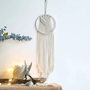 circle Macrame Wall Hanging Tapestry, Woven Bohemian Handmade Tassel Deco - Picture 1 of 3