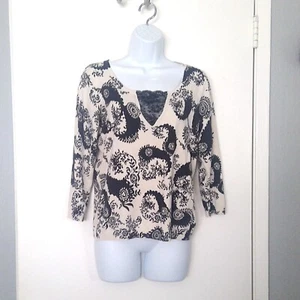 August Seide Strick Top leichter Pullover Paisley Pullover Kunstspitze Cami EUC L - Bild 1 von 7