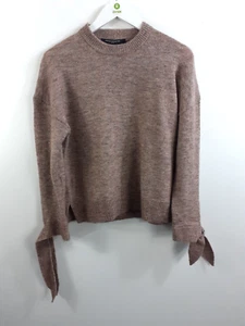French Connection Women's Jumper Size XS Taupe Tie Up Sleeve Knit RRP£59 New F2 - Picture 1 of 8