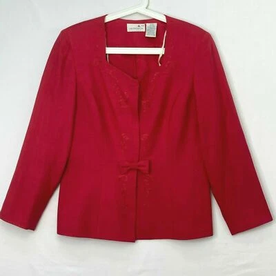 Chaqueta Traje Liz Claiborne Vintage 10P 100% Seda Rosa Fucsia Bordado Floral Foto 1 de 4