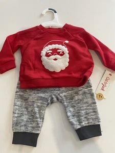 NWT Cat & Jack Two Piece Christmas Sweat Suit Outfit Sz 0-3M Santa Red Joggers  - Picture 1 of 5