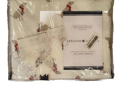 CONJUNTO COMPLETO DE LENÇÓIS DE FLANELA ALGODÃO TOMMY Hilfiger - cães Novo rRaro - Imagem 1 de 2